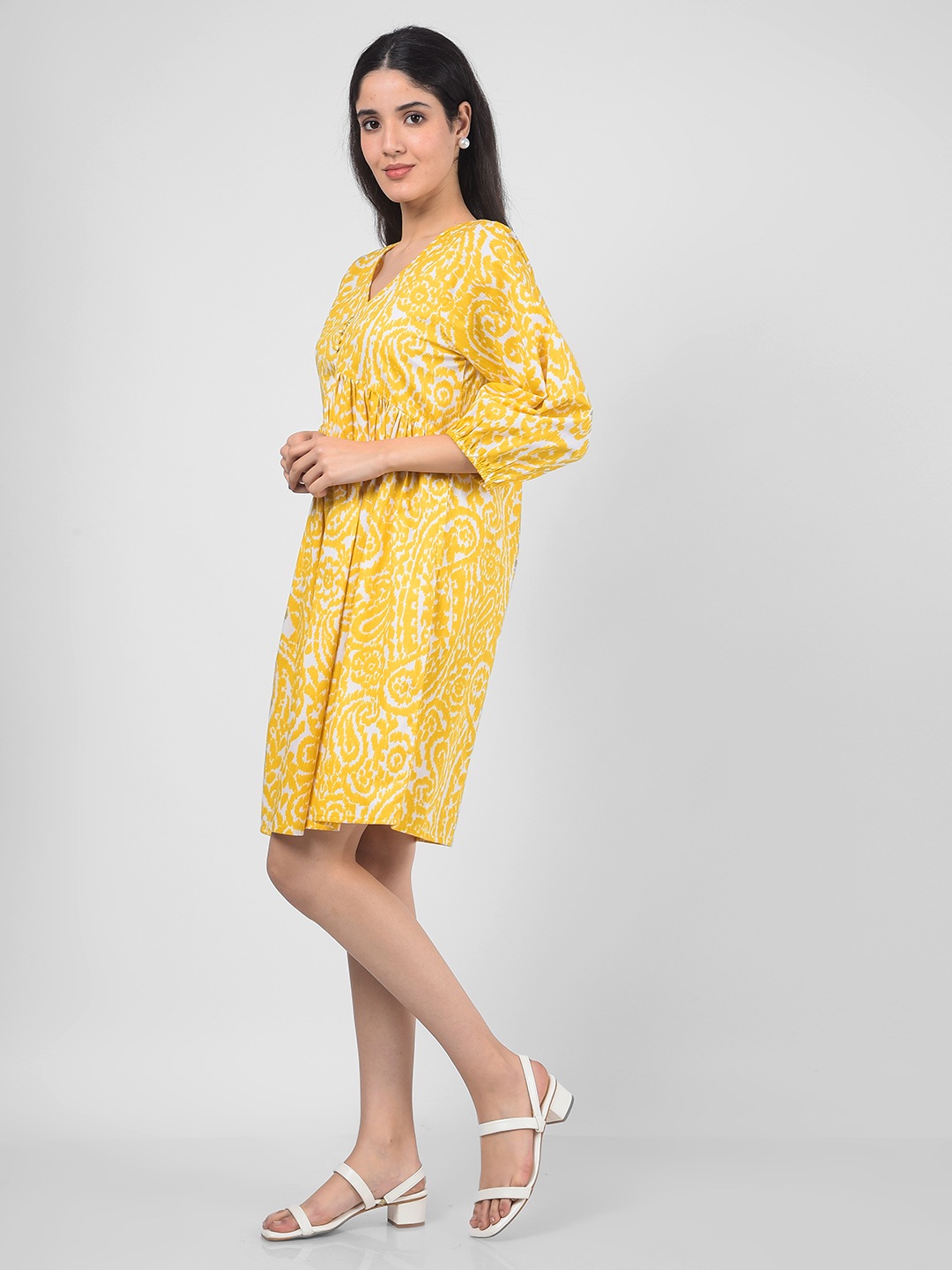 Numero Uno Women Printed Yellow Dress